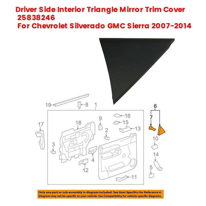 

Боковая внутренняя накладка зеркала водителя 25838246 для Chevrolet Silverado GMC Sierra 2007-2014