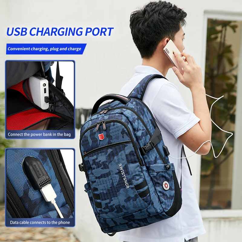 Waterproof 15.6 Inch Laptop Backpack Men USB Charging Anti-theft Swiss Backpack Travel Women Rucksack Male School Bag Mochila 4