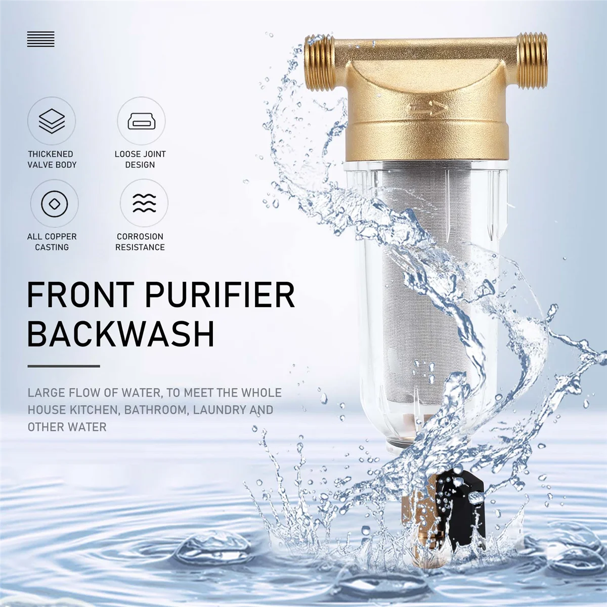 4 Split-Mouth Water Filters Front Purifier Copper Lead Pre-Filter Backwash Remove Rust Contaminant Sediment Pipe HOT