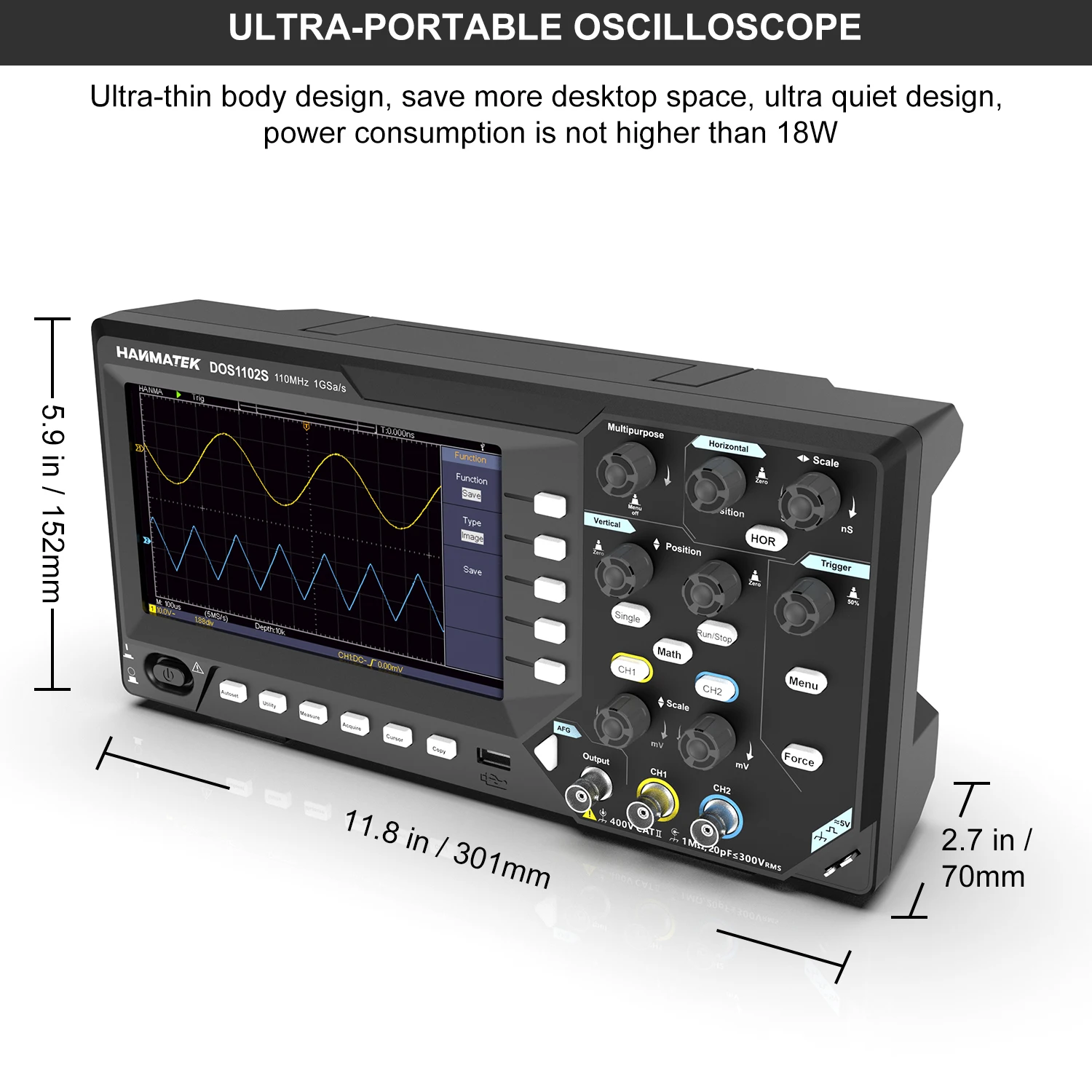 Hanmatek 2 in 1 Digital Oscilloscope 2 channel 100MhZ Signal Generator