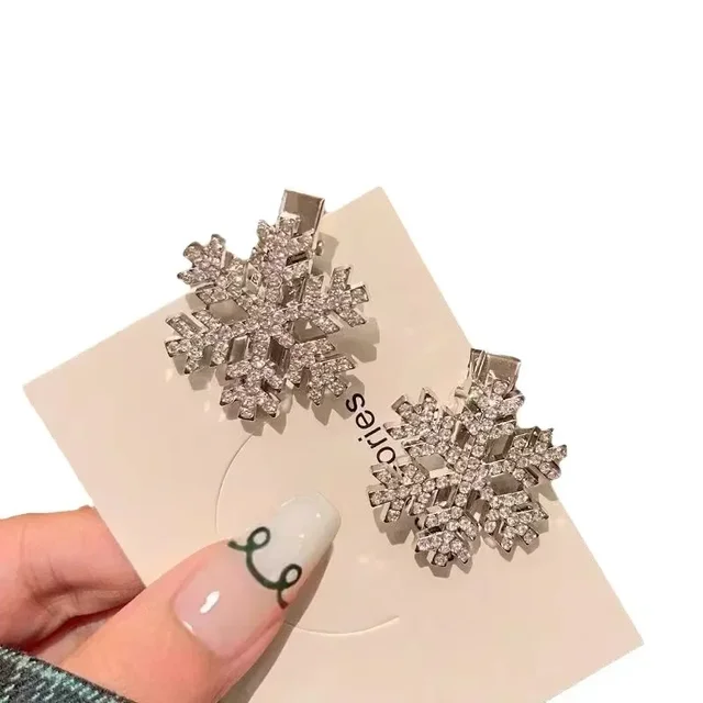 New 2pcs Sliver Snowflake Hair Clip Women Girls Sweet Bangs Side Clip Glitter Shiny Edge Hairpins Christmas Headwear