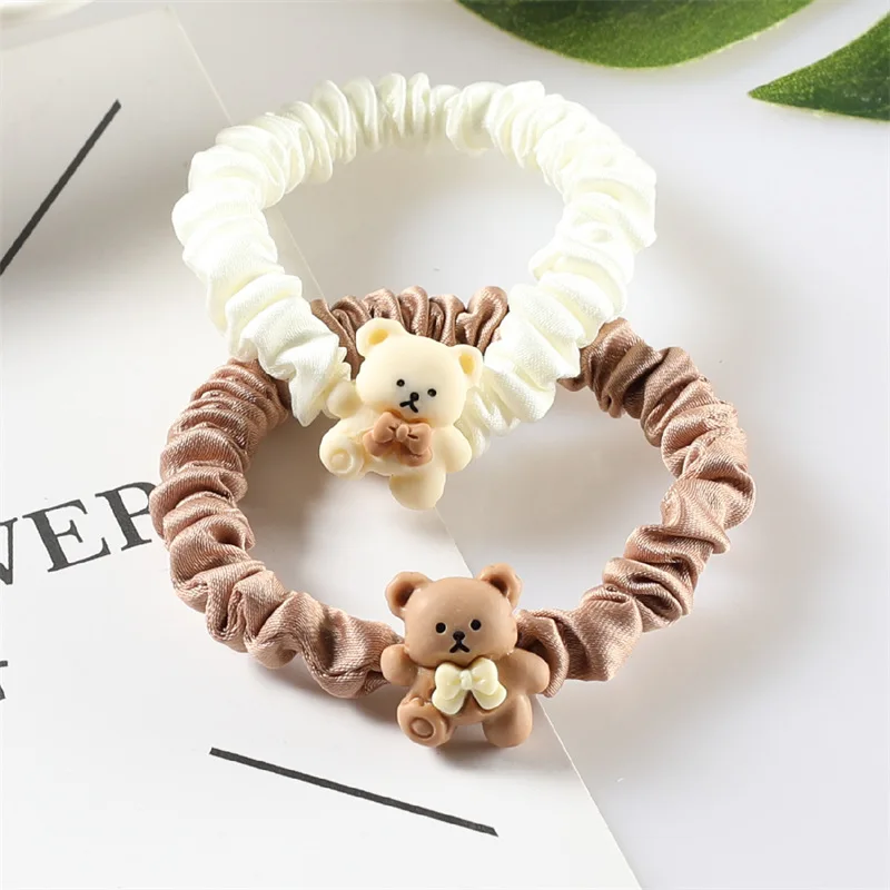 

2Pcs/Set Cute Bow Bear Hair Rope Simple Pleated Hairband for Women Girls Ponytail Holder Hair Accessories Headband Sister Gifts