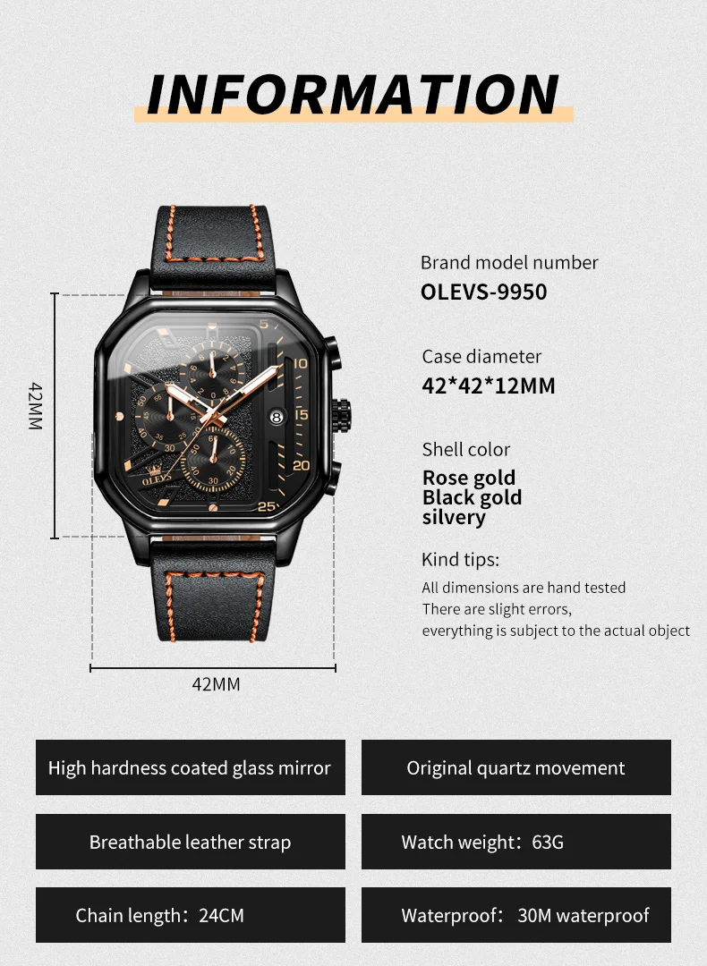 OLEVS 9950 Quartz Watch For Men Original Chronograph Business Leather Wristwatch Waterproof Luminous Calednar Luxury Man Watches