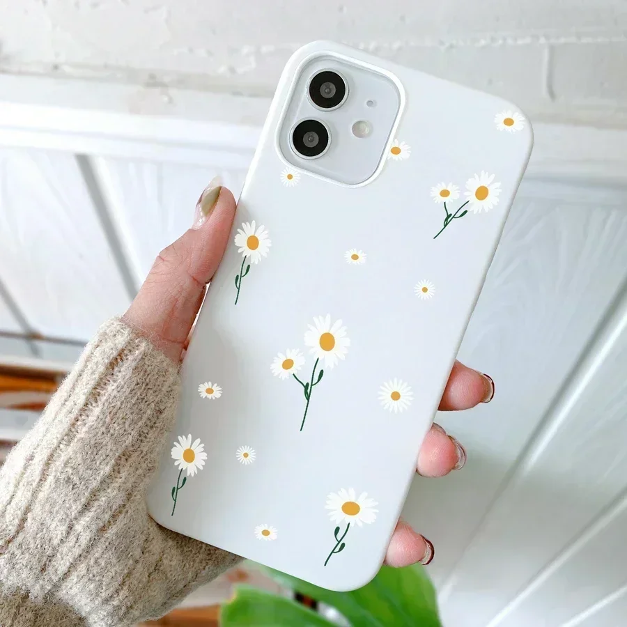 thumbnail image 1 of Funda de teléfono con diseño de margaritas sencillas para iPhone 14, 13, 12, 11 Pro Max, 12 Mini, 7, 8 Plus, XS Max, X XR, carcasa trasera de TPU suave en color rosa y blanco, 1 of 5