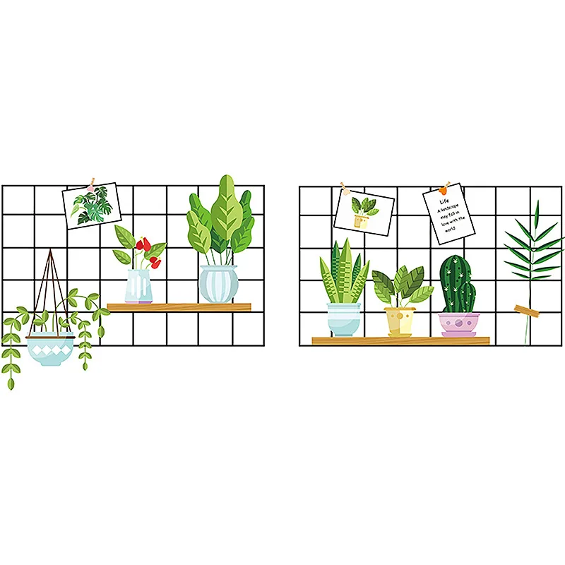 

Simple Beautiful Style Potted Plants And Iron Mesh Stickers Decor For The Room Home Mirror Window House Wardrobe Refrigerator