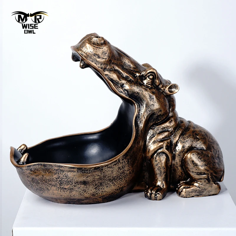 Big Mouth Hippo Storage Figurines Resin Animal Key Container