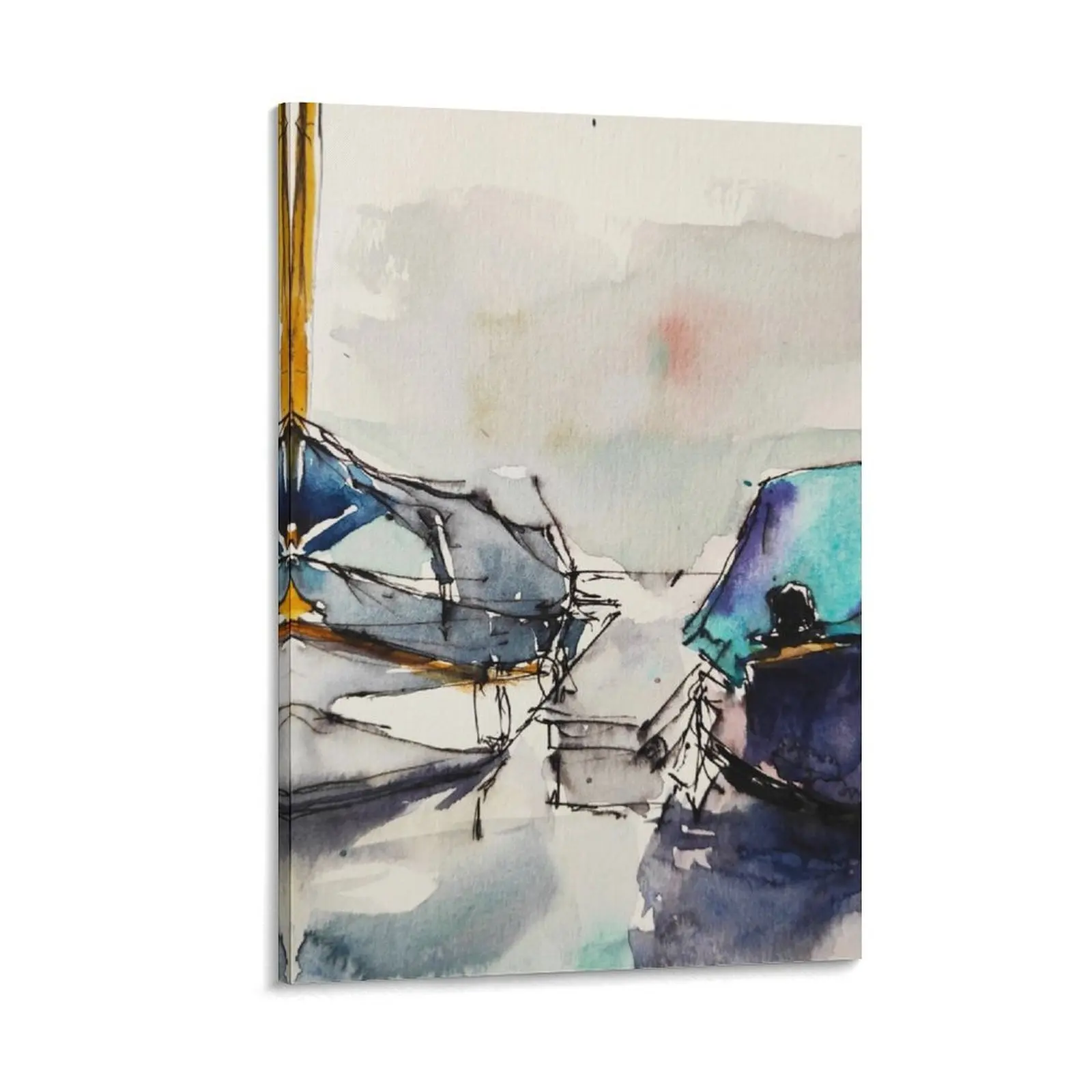 

Mooring at Chichester Harbour - Watercolour landscape painting - Sailing boats in harbour Canvas Painting art