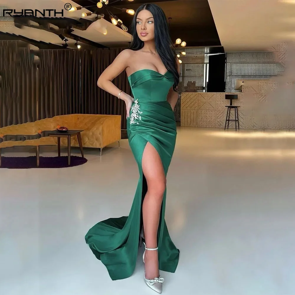 

Ryanth Side Slit Mermaid Prom Dresses Strapless Evening Dress Emerald Green Robe De Soirée Sleeveless vestidos de fiesta 2024