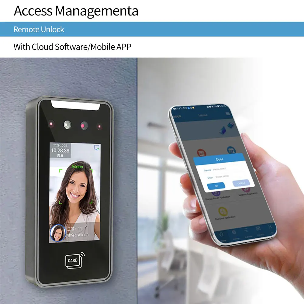 4 Inch High-definition 2Mp HD Camera Facial Recognition Dynamic Face Wifi Access Control Time Attendance Machine RS485 API SDK