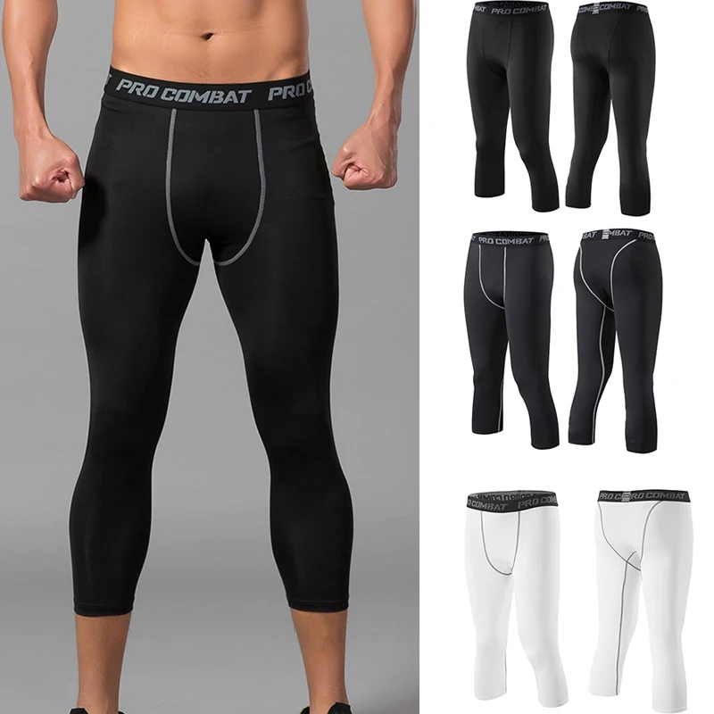 Men's 3/4 Cropped Pants Sports Gym Running Leggings Male Joggings Elastic  Compressions Sweatpant Football Basketball Trousers - AliExpress