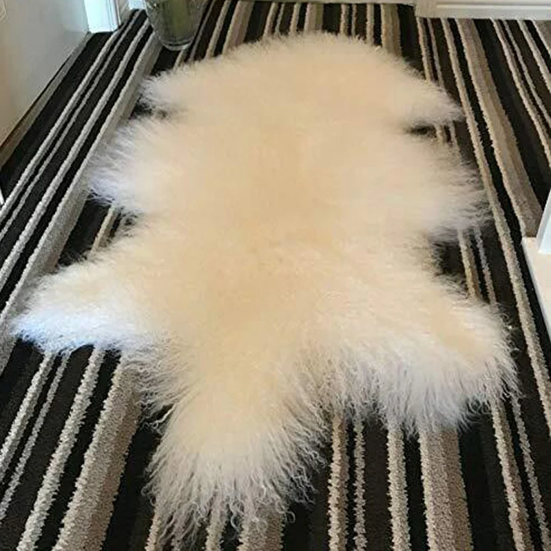 

Super Fluffy Thick Decorativeas Throw Rug Genuine Tibetan Mongolian Lamb Sheepskin Curly Fur Rug Hide Pelt Throw Fur Area Rug