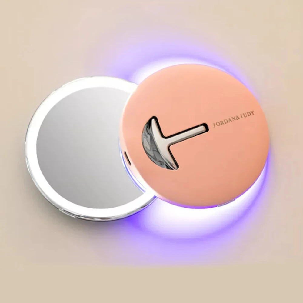 

LED Handheld Makeup Mirror With Light Mini Portable Screen Control Sensing Round Pocket Cosmetic Mirror For Women Beauty Makeup