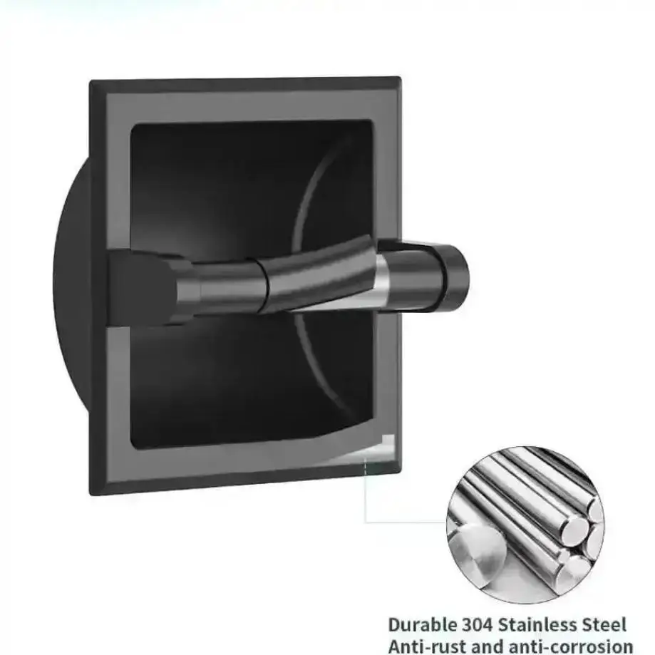 1 Pcs Black Metal Toilet Paper Holder Recessed Toilet Paper Holder With Mounting Bracket Bathroom Wall Mount Toilet Paper Holder