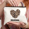 Heart Leopard Pattern Name Customization White Makeup Bag Canvas Wash Bag Organizer Fashion Travel Lipstick Storage Bags Wallet 2