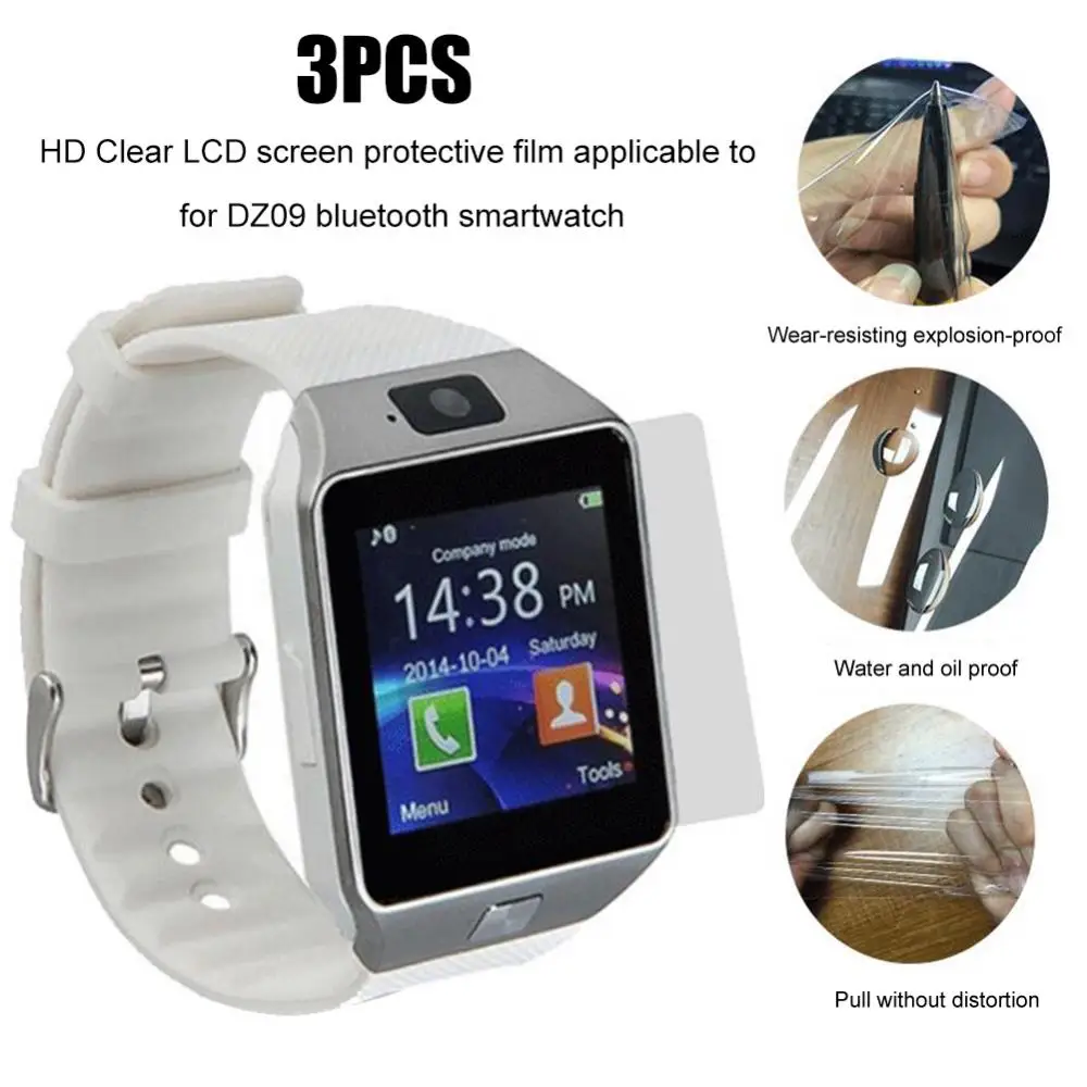 Películas protectoras de pantalla LCD para reloj inteligente, película de hidrogel transparente de alta claridad para DZ09, compatible con Bluetooth, para Apple Watch, 3 unidades por juego