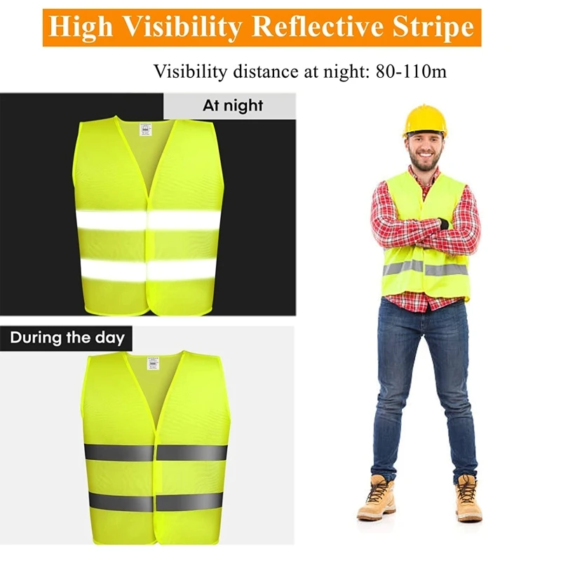 High Visibility Vest Waistcoat Safety with Reflective Strips Construction Vest for Men Women Universal Size