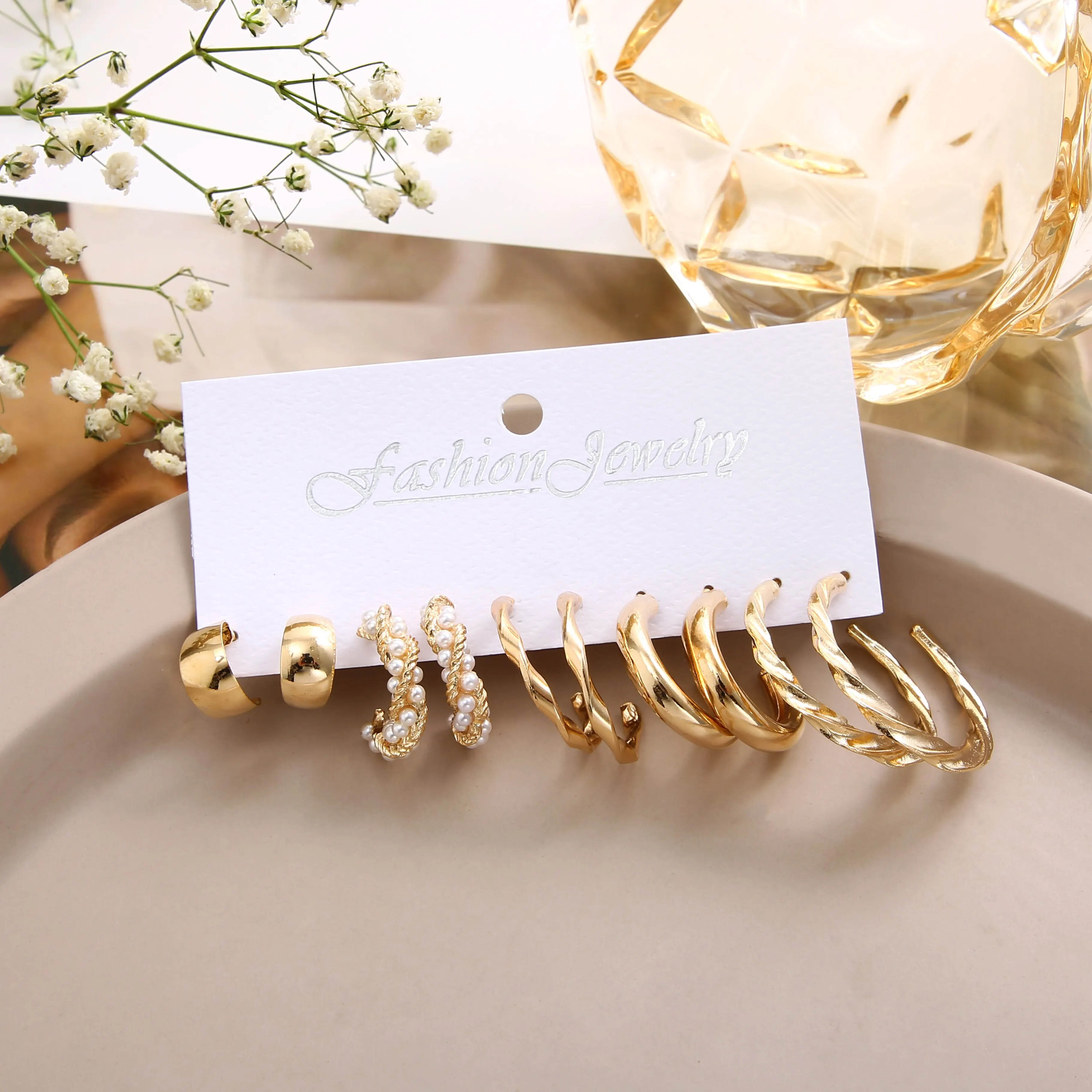 S743ba271cf5c41d7b95f9294f03e12a5o 10 Pairs of Women's Earrings set new Creative Type C Pearl Geometry Personality Fashion Temperament Earrings Mallzona