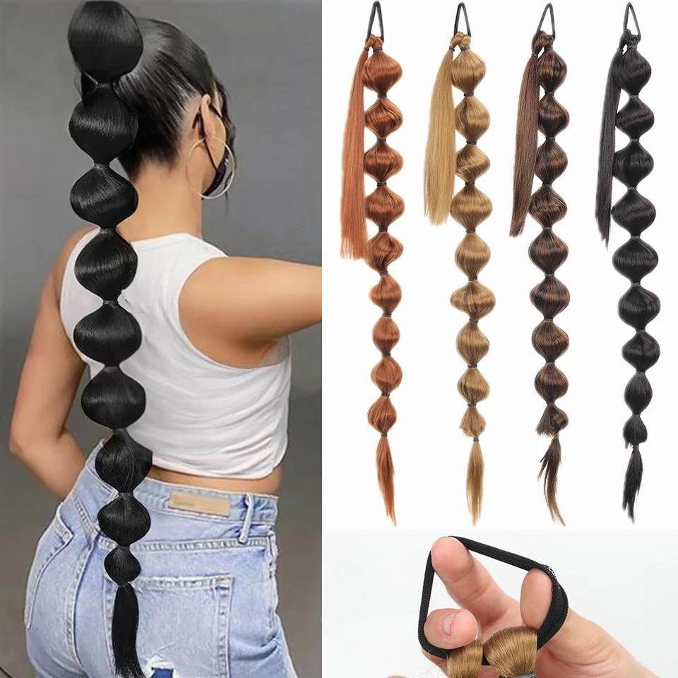 Synthetic African Fluffy Ponytail Hair Extensions-Extended Long Braid with Bubble Ponytail for Voluminous Look Hair Accessories