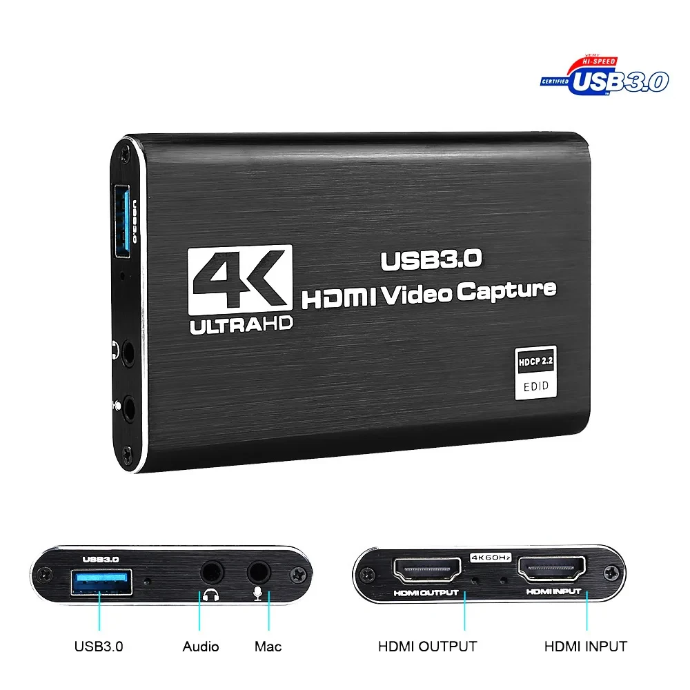 

4K Screen USB 3.0 Video Capture Card USB3.0 HDMI 4K 30fps 1080P 60fps HD Video Recorder Grabber For OBS Capturing Game Card Live