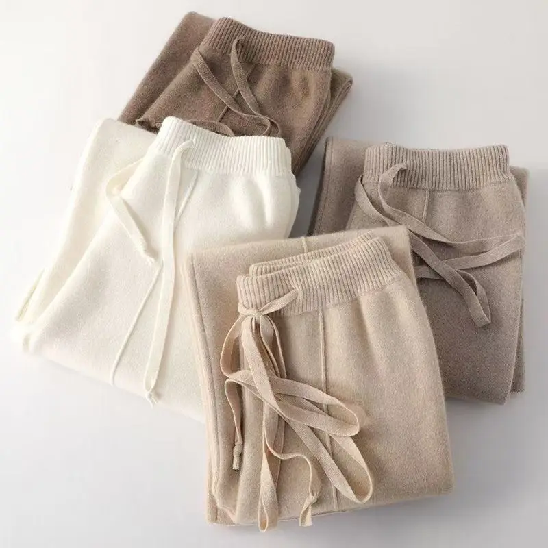 Women Merino Wool Knitted Wide Leg Pants Autumn Winter Basic Soft Warm Cashmere Knit Trousers Casual Simple Style Korean 6
