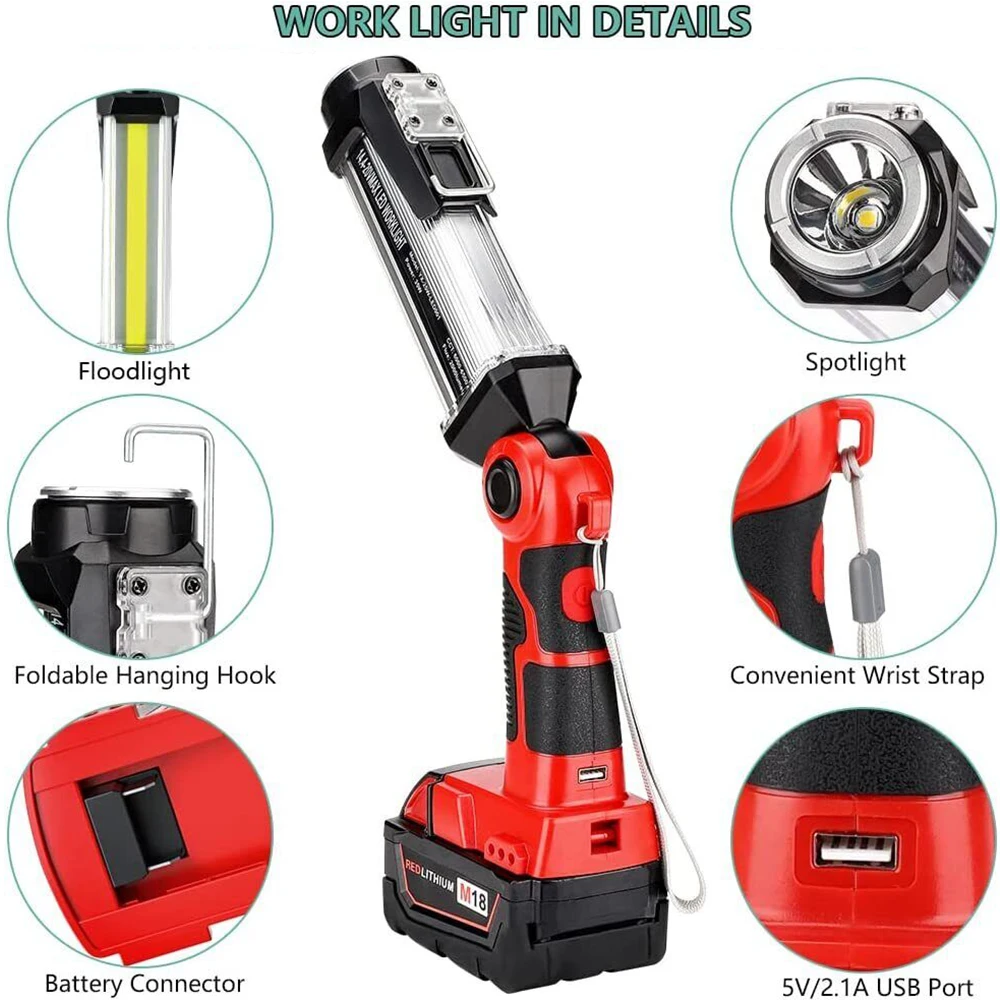 Cordless LED Work Light for Milwaukee 18V Li-ion Battery 35W 2000LM Outdoor Flas