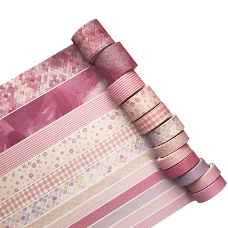 H05A 12Pcs Practical Washi Tape Adhesive Decorative Holiday Craft Stickers Colorful Tape for Art DIY Scrapbook Journal Album