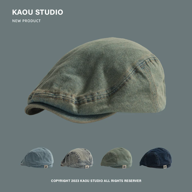 

Retro British Temperament Washed Denim Forward Hat Men and Women Same Hip-hop Street Fashion Hipster Anti-wear Painter Hat