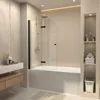 35" W x 55" H Bathtub Shower Door. 1/4" Easy Clean Tempered Glass Frameless Tub Door. 180° Rotatable Bi-Folding Shower Doors 1