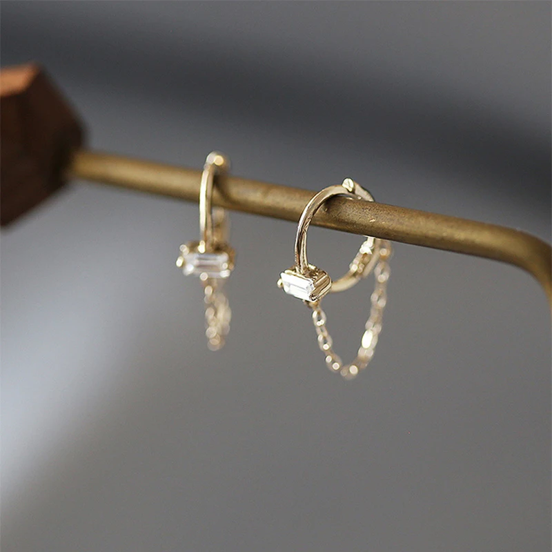 

100% 925 Sterling Silver Zircon Geometric Earrings for Women Girl Vintage Round Chain Design Jewelry Party Gift Dropshipping
