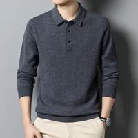 100% Wool Fashion Polo Sweater Men Top 2024 Winter Men Clothers Swethers Clothing Luxury Korean Vintage Simple Knitted Pullover 1