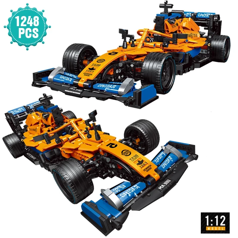 

1248 шт., высокотехнологичные строительные блоки, оранжевая формула автомобиля, модель суперкара, кирпичи, игрушки для мальчиков, детские подарки на день рождения