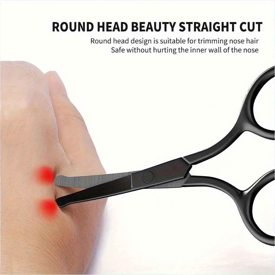 1PC Silver Mirror Light Black Round Head Safety Nose Hair Scissors Neutral Stainless Steel Scissors 4