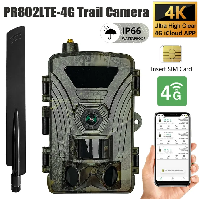 PR802LTE 4G  4K Hunting Camera with SIM Card 60MP Photos 0.3s Fast Trigger Wildlife Camera IR Night Vision 1