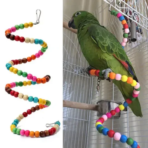 

New Multicolor Wooden Ladder Swing Exercise Rainbow Parrot Parakeet Ladder Hamster Toy Beads Parrot Birds Toys Cage Decoration