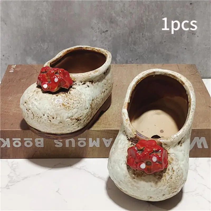 Flower Pot Plant Pot Creative Ceramic Succulent Flower Pot Personalized Retro Shoe Floral Accessories Breathabilityset Home Decoration
