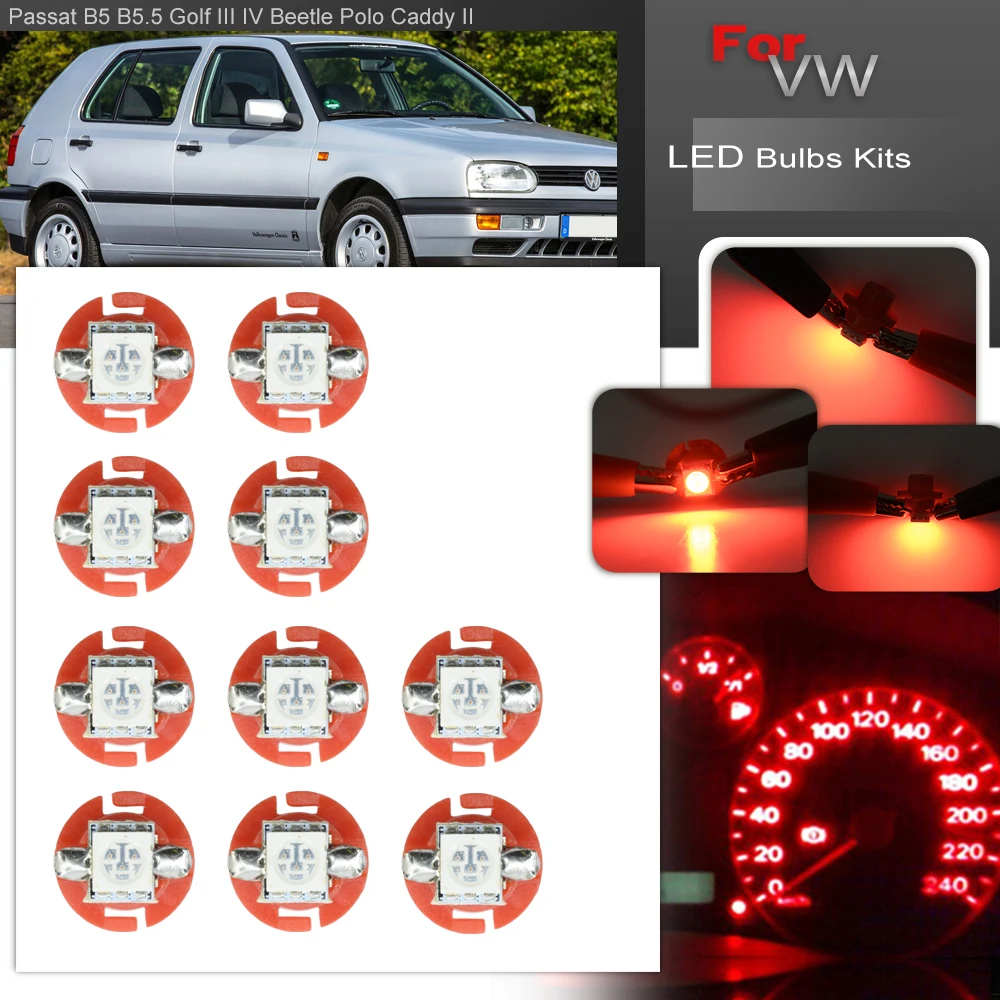 For VW EuroVan Passat B5 B5.5 Golf MK3 MK4 Jetta MK3 MK4 Beetle Led Car Gauge Speed Dash Bulbs