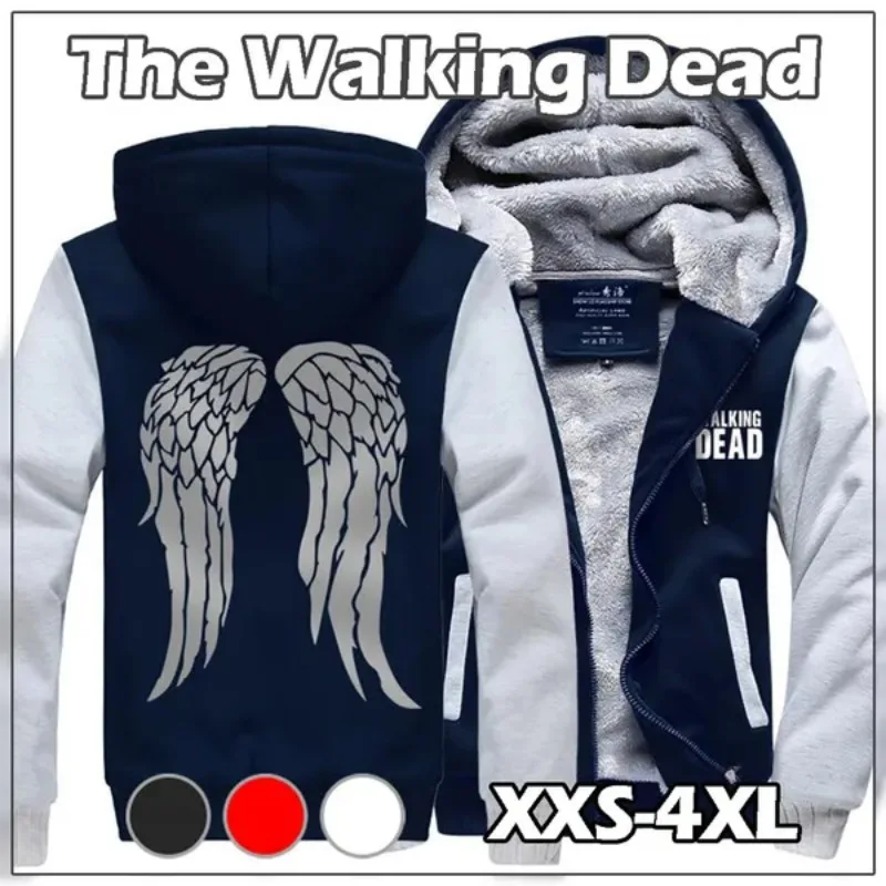 

New The Walking Dead Hoodie Zombie Daryl Dixon Wings Winter Fleece Mens Sweatshirts Tracksuit Thick Autumn Down Jacket Coat Tops