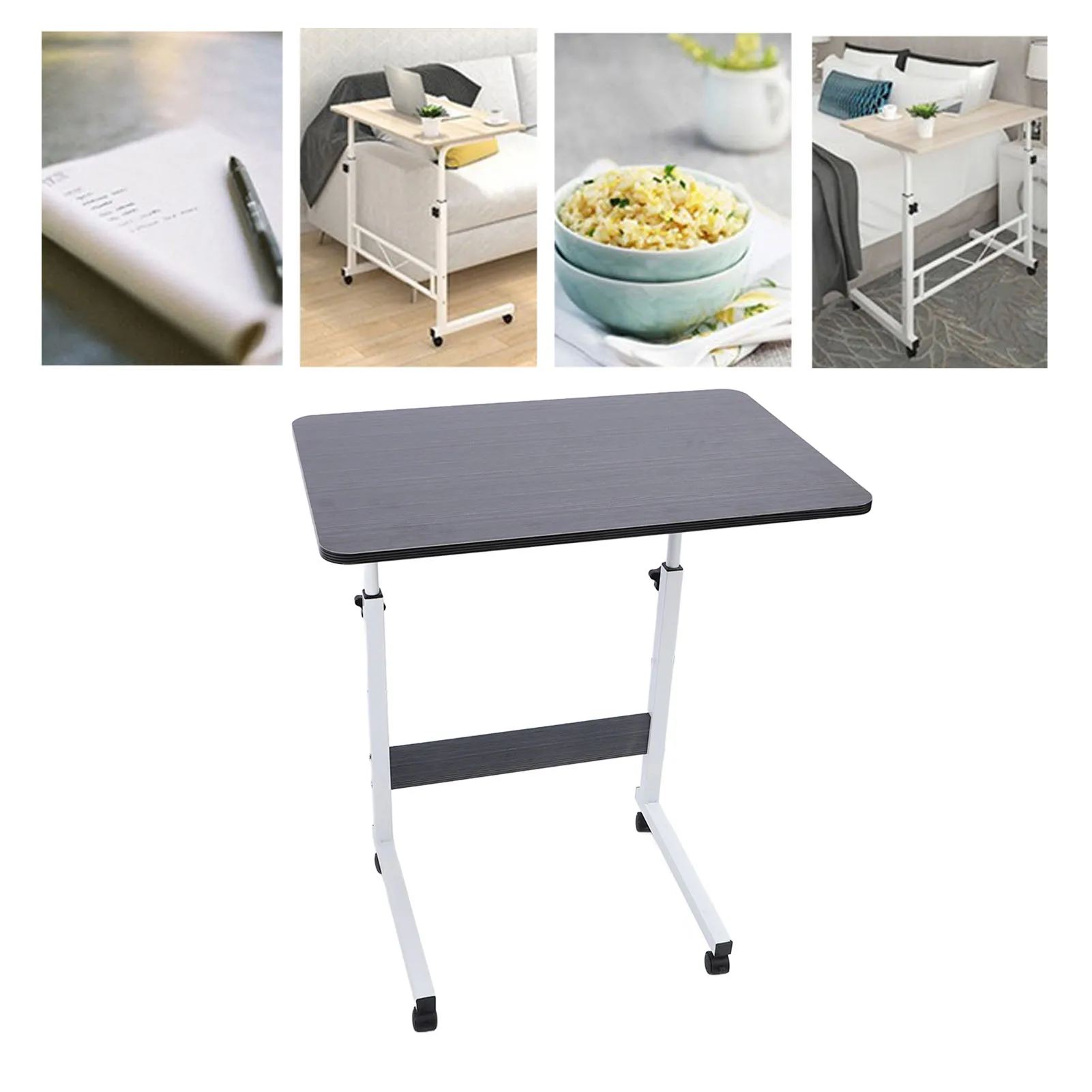 Sofa Bed Side Table Large Tabletop 66.1lb Load Bearing Wood Iron Mobile Laptop Computer Desk Cart with Wheels for Office