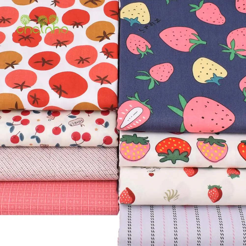 Chainho,Printed Twill Cotton Fabric,DIY Sewing Quilting Material,Patchwork Cloth,Fruit,Home Textiles,8 Designs,2 Sizes,15C340