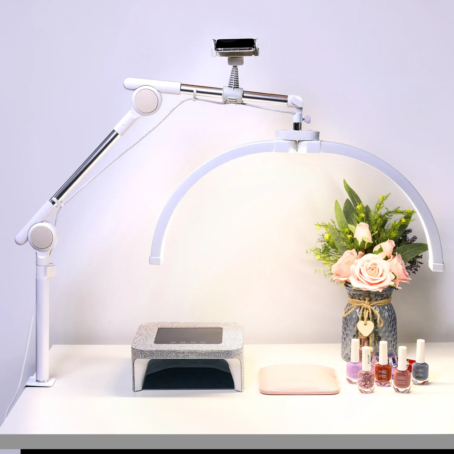 DianaBeauty Half Moon Light Rotating Cantilever U Shaped Fill Light for Nail Desk Foldable Table Lamp for Nail Art Manicure Use 4