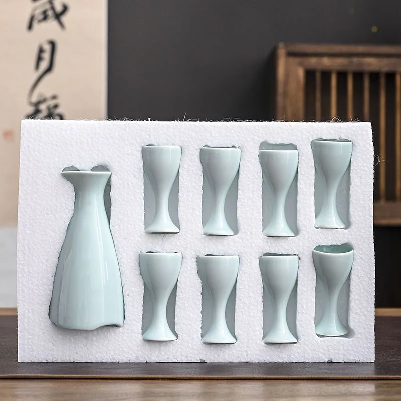 10ml Chinese Spirits Solid Ceramics Small Cup Vintage Baijiu Japanese Kitchen 9 Flagon Drinkware Shot Glasses One Pot Eight Cups