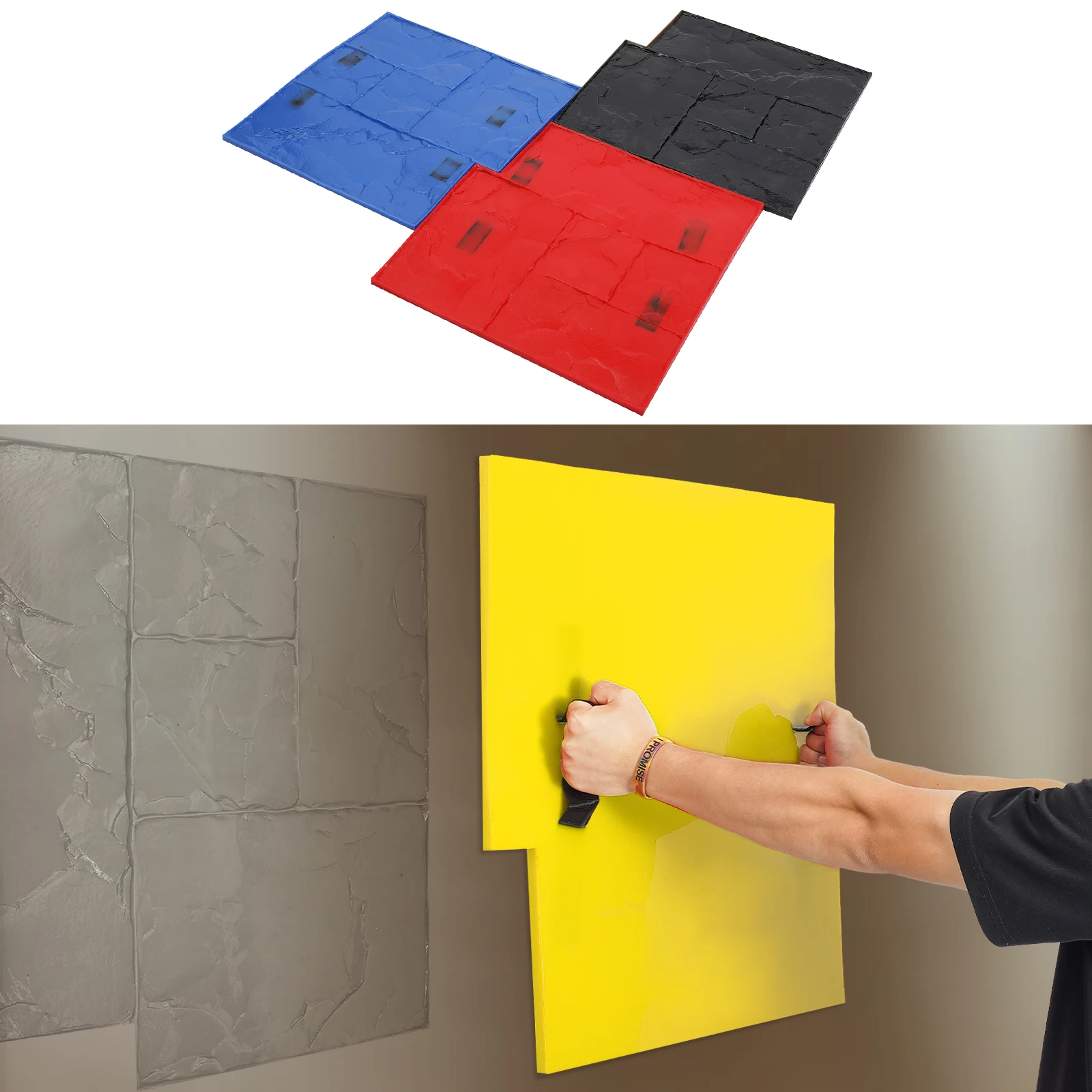Concrete Texturing Skin 4Pcs Realistic Concrete Stamp Mats 24"x24" Texturing Mats Set PU Slate Stamping Mat