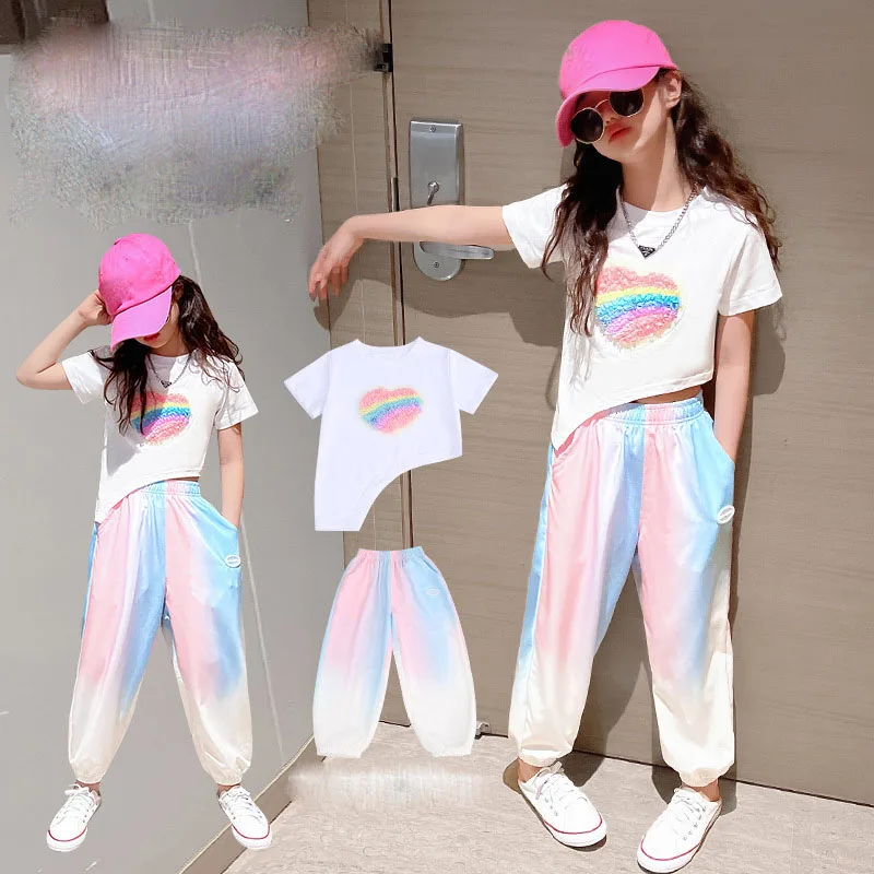 

Girls clothes Set New Summer Fashion Fashionable Love Short Sleeve fashion Pants Set Children's Two Piece clothing Set