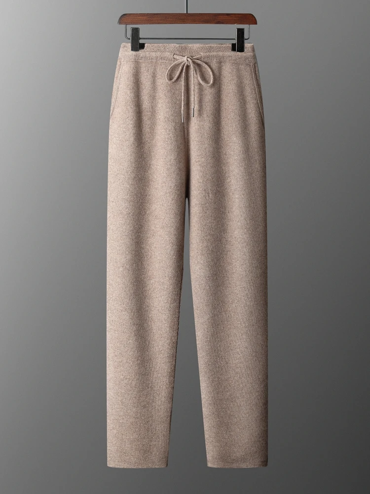 2024 Men's 100% Merino Wool Knit Trousers Autumn Winter Thick Pencil Pants  Soft Warm Cashmere Pants Basic Smart Casual Pants 2