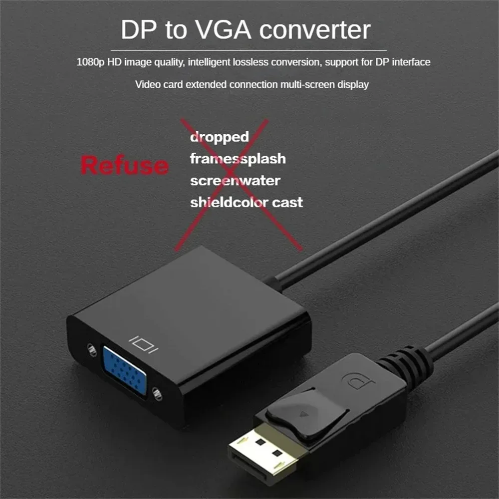 DP To VGA Converter Adapter Cable 1080P for TV Laptop Computer Projector,hdmi to vga adapter cable,vga cable adapter,displayport to vga adapter cable