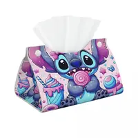 Custom Cartoon Pink Stitch Tissue Box Cover PU Leather Rectangular Anime Cartoon Facial Tissues Holder for Home 1