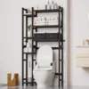 with Basket and Drawer, Bamboo Bathroom Organizer with Adjustable Shelf & Waterproof Feet Pad, Rack for Restroom, Laundry, Brown 1