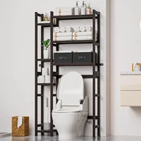 with Basket and Drawer, Bamboo Bathroom Organizer with Adjustable Shelf & Waterproof Feet Pad, Rack for Restroom, Laundry, Brown 1