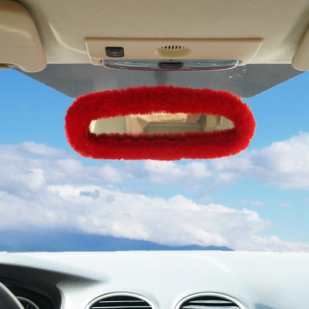 1pcs Car Rearview Mirror Cover Ladies Plush Cute Reversing Mirror Car Interior Decoration Cover