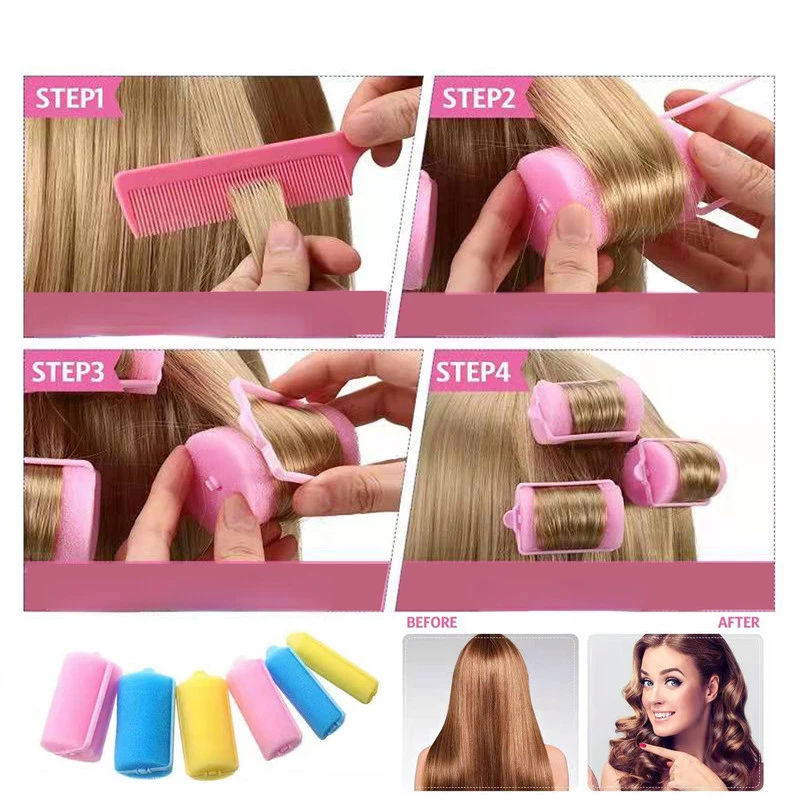 Hair Styling Tool Hair Curling Tools 6-14pcs Soft Sponge Foam Cushion Hair Rollers Curlers Hair Bangs Salon Barber DIY Curls Hairdressing Kit